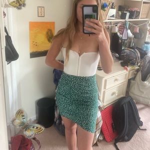 Green and white polka dotted skirt, emerald green